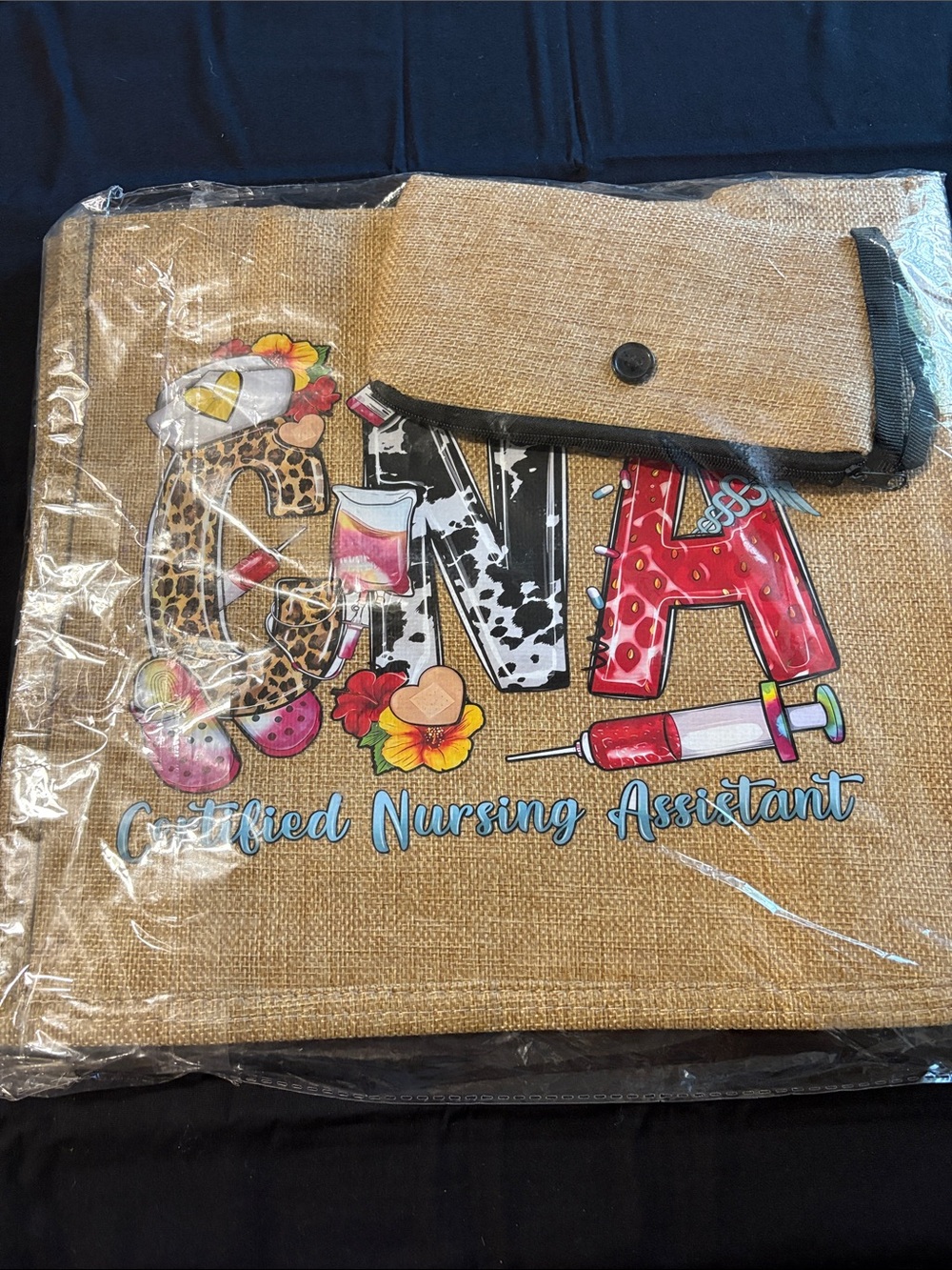 Certified Nursing Assistant Jute Tote Bag with Colorful CNA Graphic